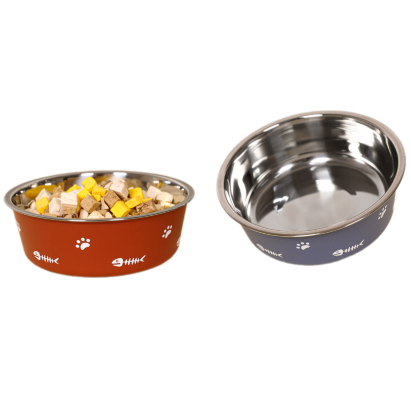 Stainless Steel Plastic Double-Layer Dog Food Bowl Non-Slip, Rust-Resistant Pet Feeding Bowl for Food and Water, Sizes S/M/L, Customizable Colors Available